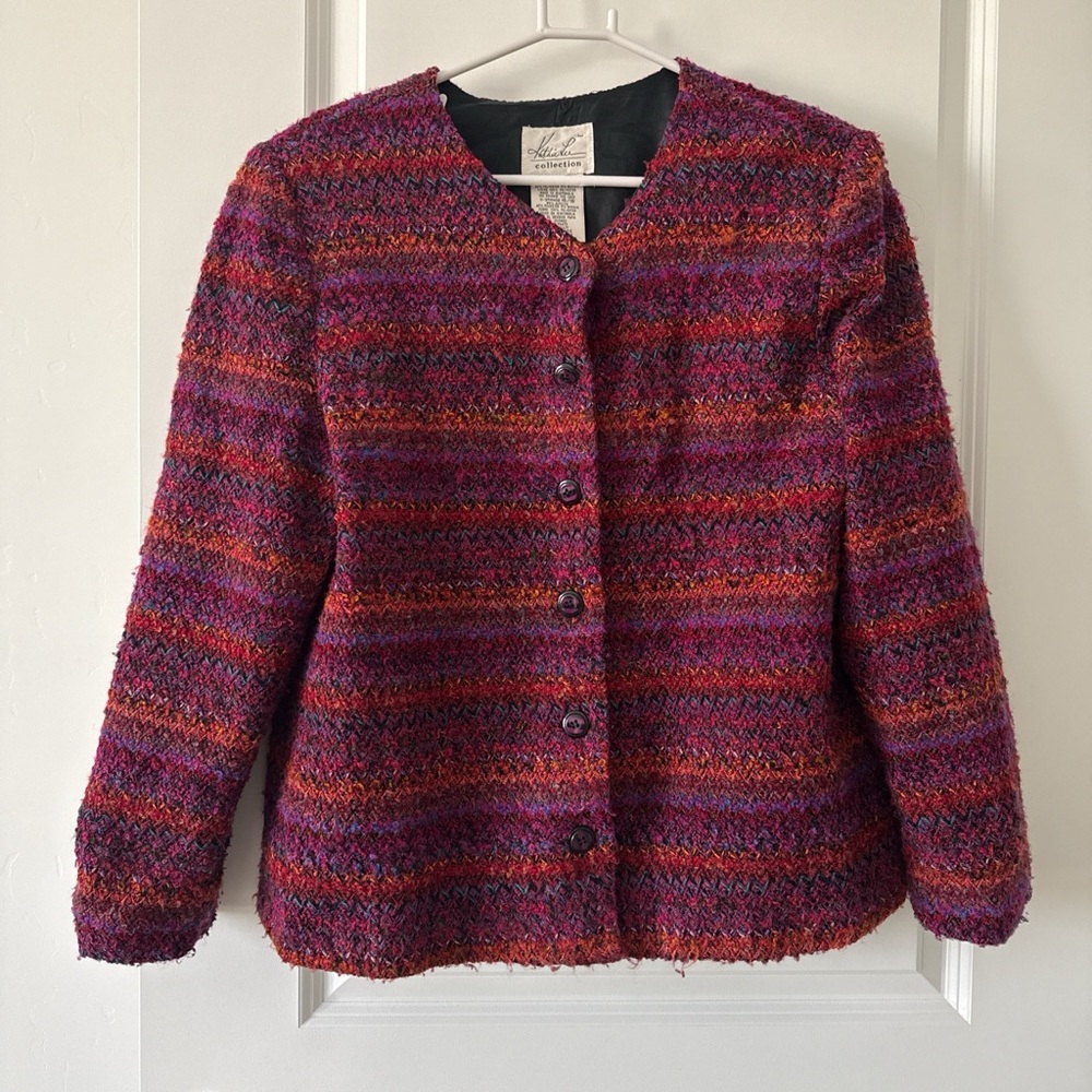 JM Collection Women's Purple and Orange Striped Blazer